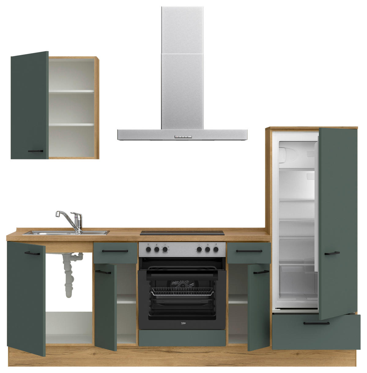 KÜCHENBLOCK Easytouch 240 cm  in Eichefarben, Dunkelgrün  - Dunkelgrün/Eichefarben, MODERN, Holzwerkstoff/Metall (240cm) - Nobilia