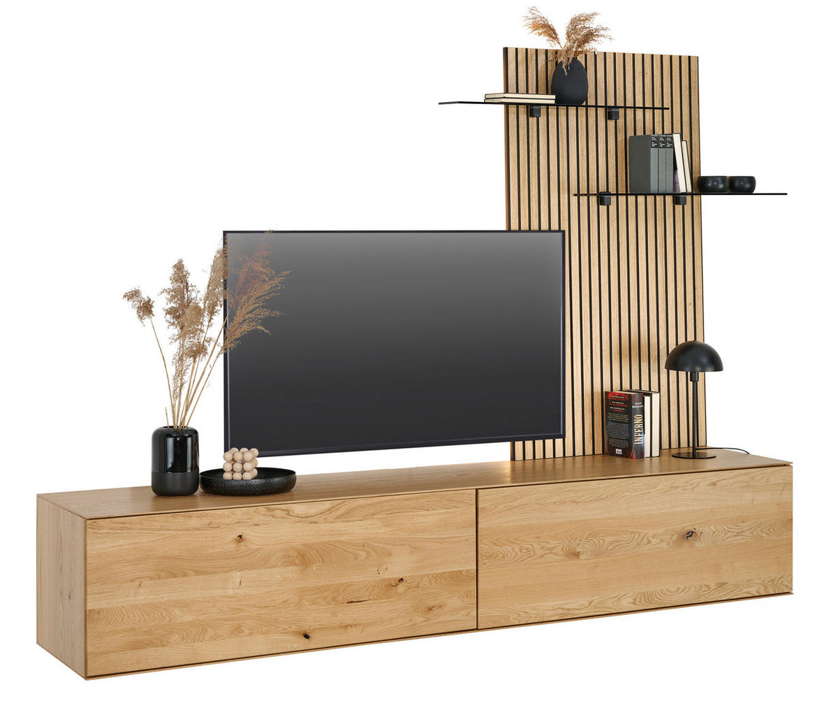 WOHNWAND 2-teilig  in Eichefarben  242/160/50 cm  - Eichefarben, Design, Glas/Holz (242/160/50cm) - Dieter Knoll