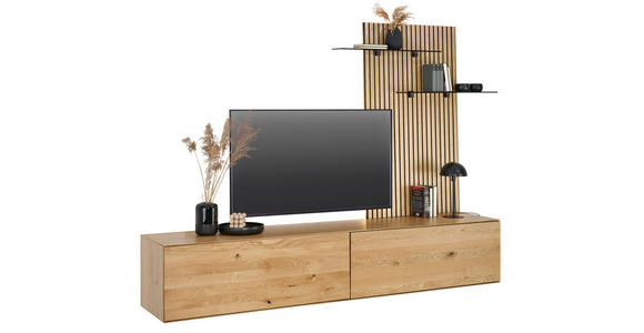 WOHNWAND 2-teilig  in Eichefarben  242/160/50 cm  - Eichefarben, Design, Glas/Holz (242/160/50cm) - Dieter Knoll