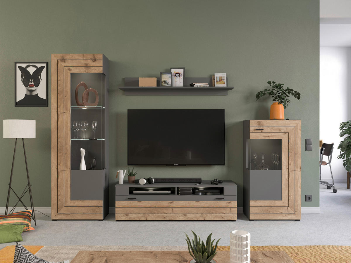 WOHNWAND 4-teilig  in  290/195/40 cm  - KONVENTIONELL, Glas/Holzwerkstoff (290/195/40cm) - MID.YOU