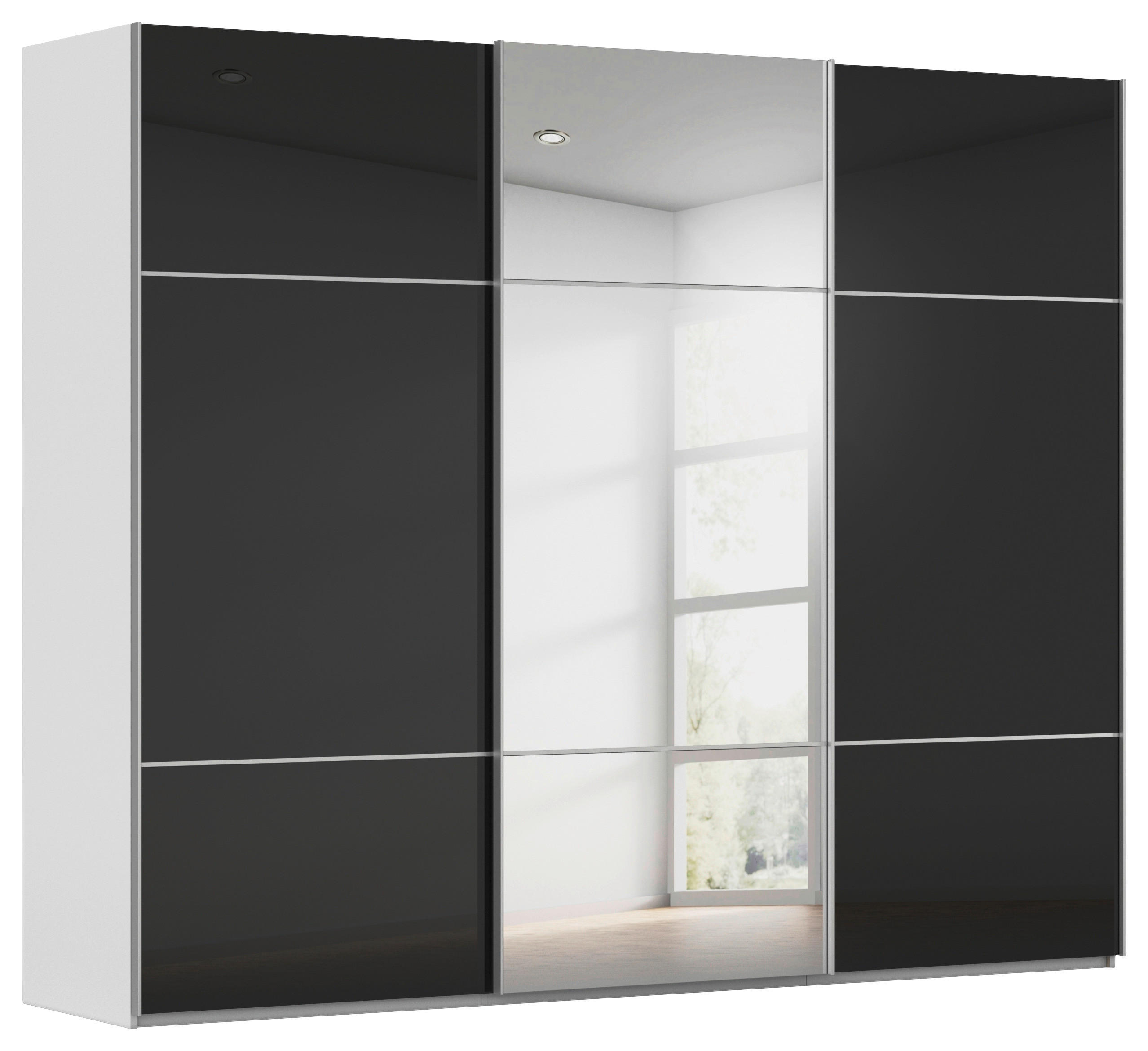 SCHWEBETÜRENSCHRANK Grau, Schwarz  - Alufarben/Schwarz, Konventionell, Glas/Holzwerkstoff (271/223/68cm) - Novel