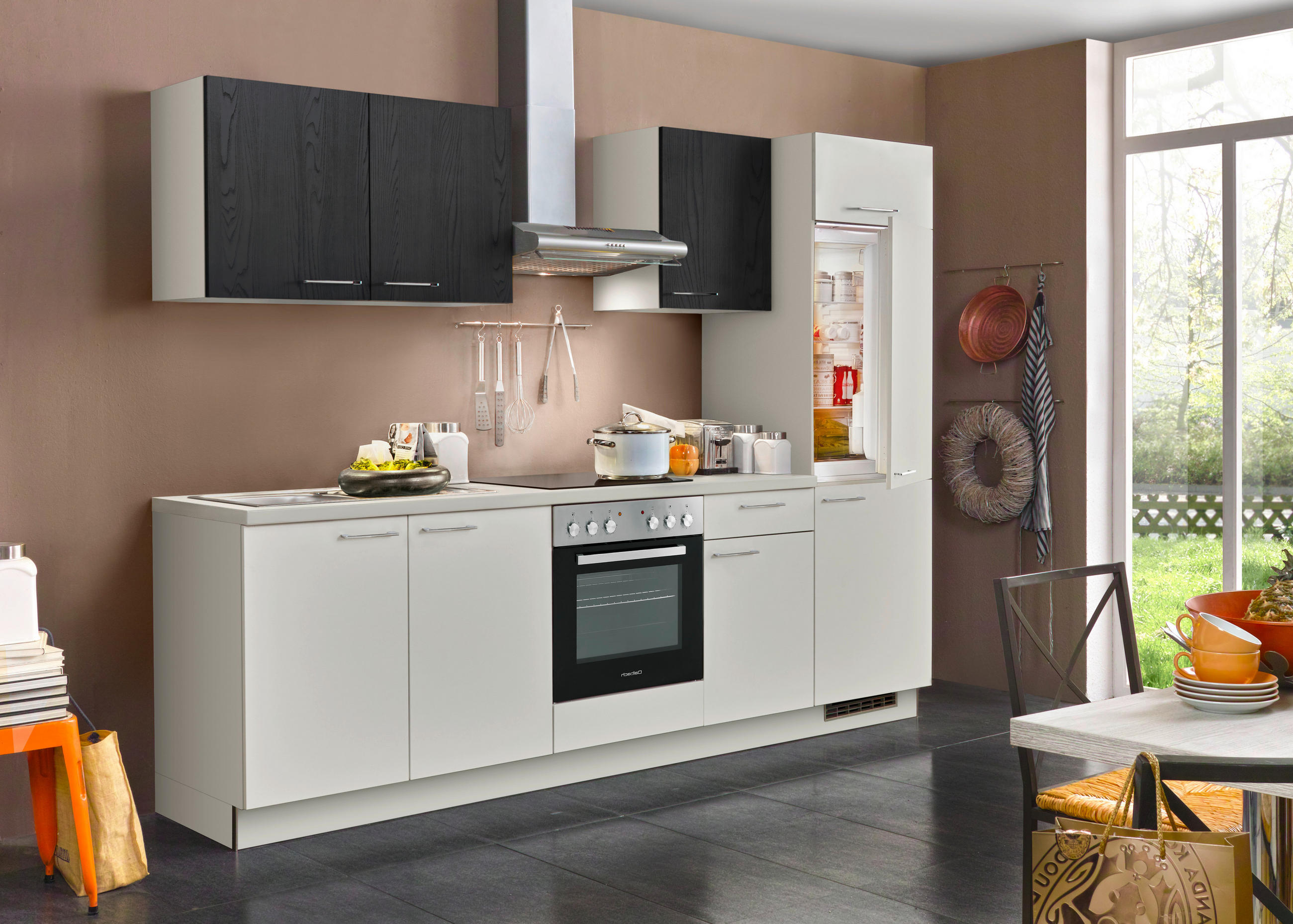 KUHINJSKI BLOK - barve nerjavečega jekla/barve jesena, Design, kovina/leseni material (270cm) - Welnova