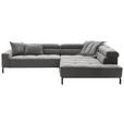 ECKSOFA Dunkelgrau Cord Rücken echt, Kopfteilverstellung, Sitzvorzug  - Dunkelgrau/Schwarz, KONVENTIONELL, Textil/Metall (311/219cm) - Hom`in