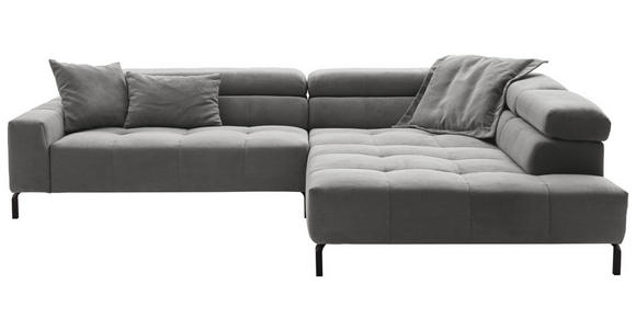 ECKSOFA Dunkelgrau Cord Rücken echt, Kopfteilverstellung, Sitzvorzug  - Dunkelgrau/Schwarz, KONVENTIONELL, Textil/Metall (311/219cm) - Hom`in