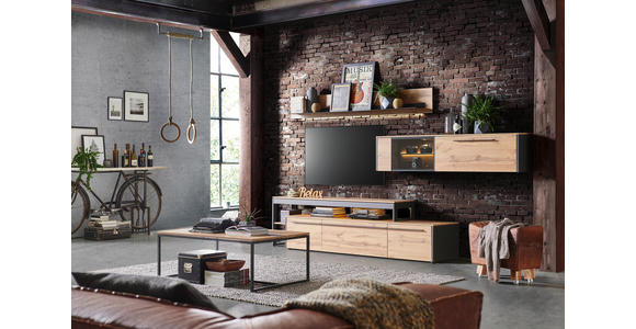 WOHNWAND in Grau, Eichefarben - Eichefarben/Grau, MODERN, Holzwerkstoff/Metall (319/178/50cm) - Hom`in