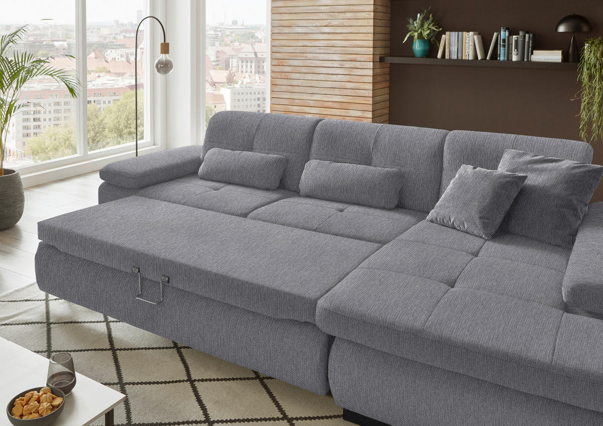 ECKSOFA in Flachgewebe Grau  - Schwarz/Grau, Design, Textil/Metall (297/174cm) - Beldomo Style