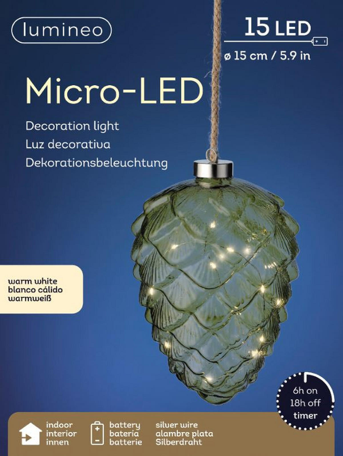 LED DÍSZLÁMPA - fehér/zöld, Basics (15,00/15,00/21,00cm) - X-Mas