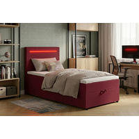 BOXBETT 100/200 cm,  in Rot, Bettkasten, Topper, Kopfteilbeleuchtung,  - Rot/Schwarz, MODERN, Kunststoff/Textil (100/200cm) - MID.YOU