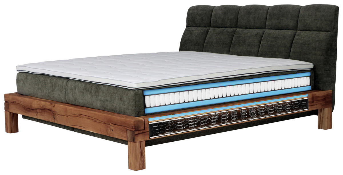BOXSPRINGBETT 160/200 cm  in Dunkelgrau  - Dunkelgrau/Buchefarben, Natur, Holz/Textil (160/200cm) - Livetastic