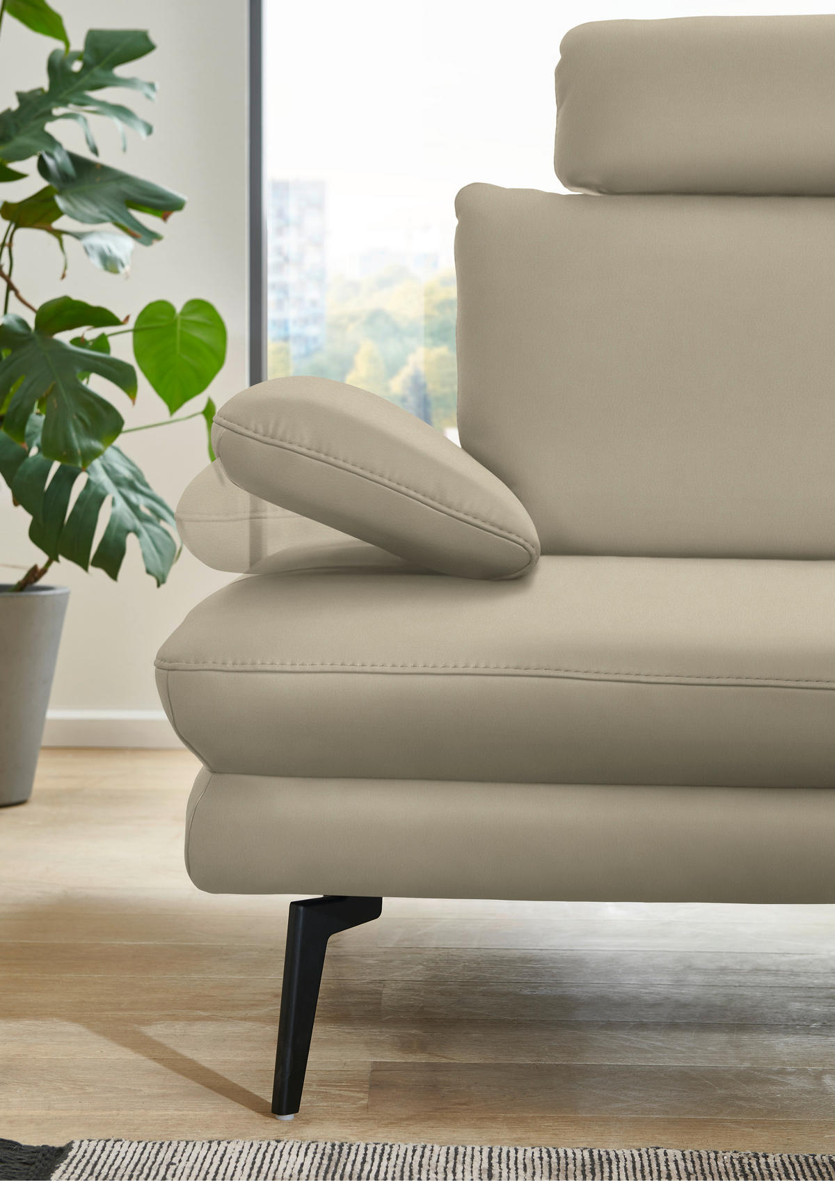 ECKSOFA in Echtleder Creme, Naturfarben  - Creme/Schwarz, Design, Leder/Metall (310/180cm) - Dieter Knoll