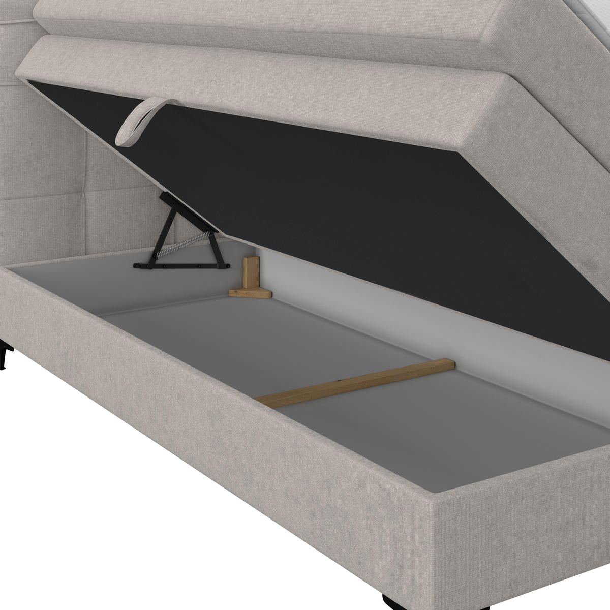 BOXSPRINGBETT 140/200 cm,  in Lavagrau, H3 = fest  - Lavagrau/Schwarz, KONVENTIONELL, Kunststoff/Textil (140/200cm)