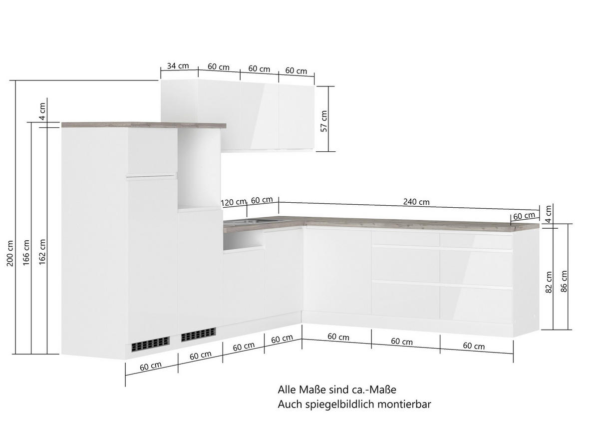 ECKKÜCHE 300/240 cm  in Weiß, Grau, Weiß Hochglanz  - Weiß Hochglanz/Weiß, LIFESTYLE, Holzwerkstoff (300/240cm) - Held