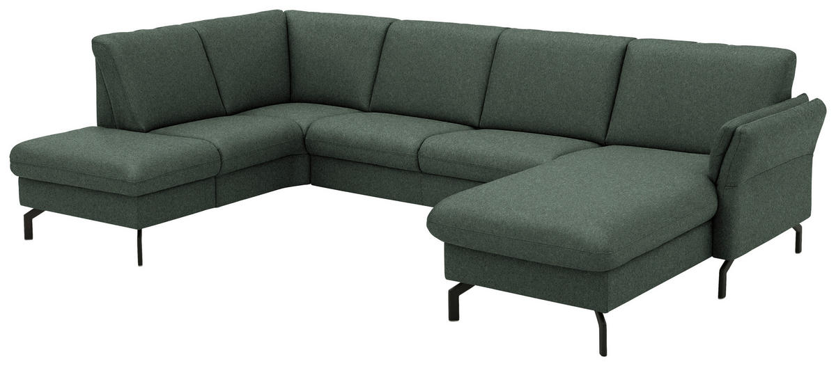 WOHNLANDSCHAFT Flachgewebe Dunkelgrün  - Dunkelgrün/Schwarz, Konventionell, Textil/Metall (190/307/170cm) - Beldomo Comfort