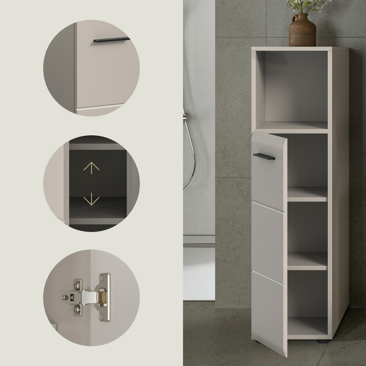 MIDISCHRANK 30/110/30 cm  - Kaschmir/Schwarz, Trend, Holzwerkstoff/Kunststoff (30/110/30cm) - MID.YOU