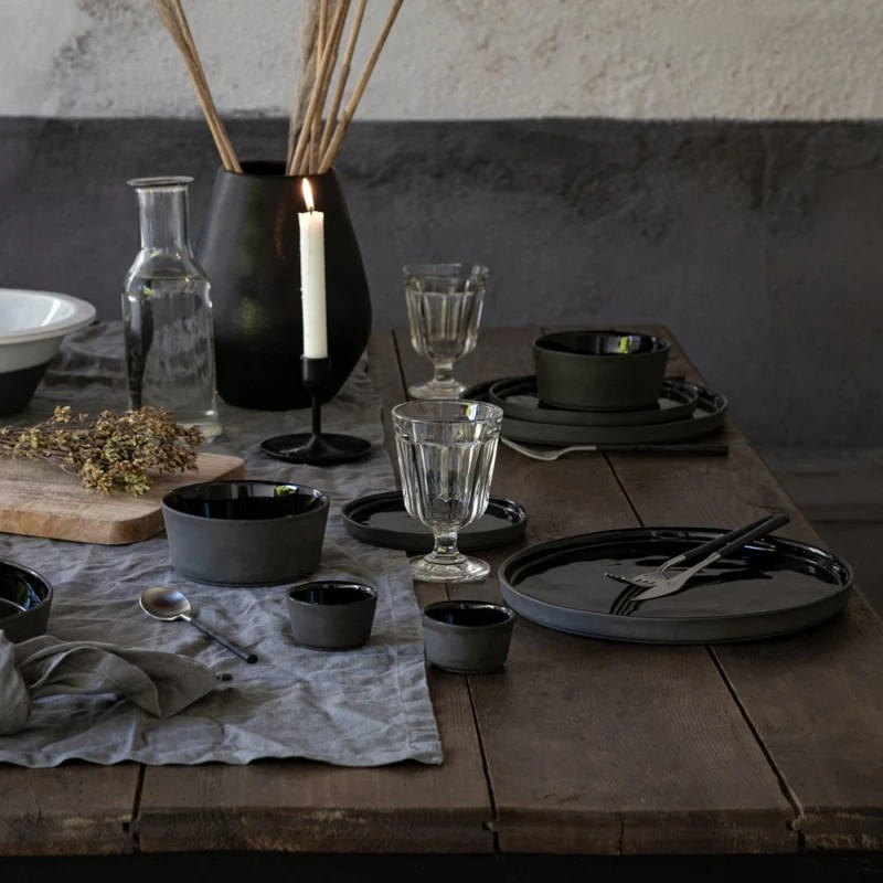 Thumbnail - Costa Nova Kombiservice Lagoa Ecogres, Grau, Schwarz Hochglanz, Keramik, 5-teilig, 310 ml,510 ml, Handmade in Europe, Es...