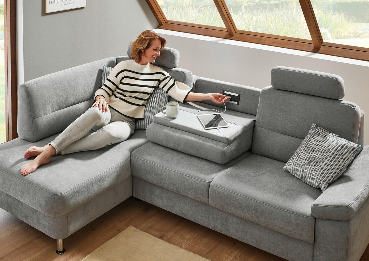 ECKSOFA  in Flachgewebe Grau  160/244 cm  - Alufarben/Grau, KONVENTIONELL, Textil/Metall (160/244cm) - Beldomo Comfort