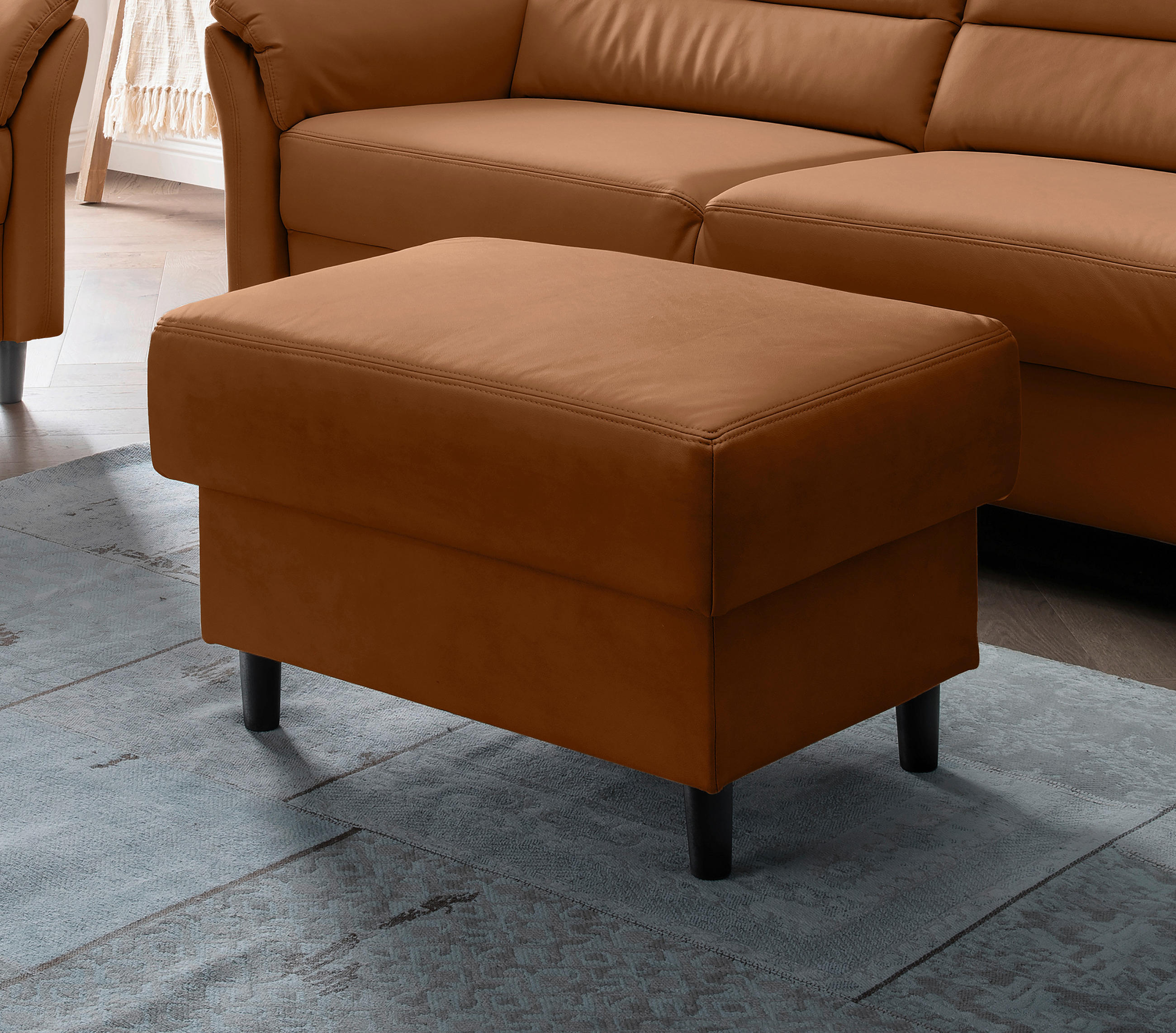 HOCKER in Textil Cognac - Cognac/Schwarz, Modern, Holz/Textil (76/46/55cm) - Livetastic