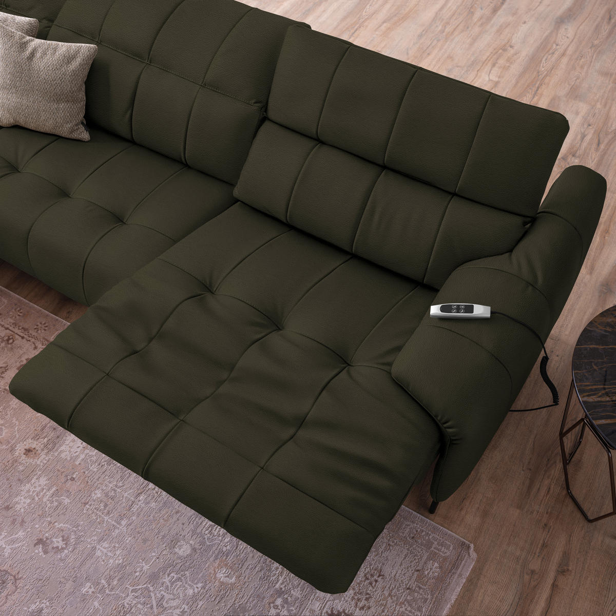 ECKSOFA in Echtleder Olivgrün  165/313 cm  - Beige/Schwarz, Design, Leder/Metall (165/313cm) - Belluti