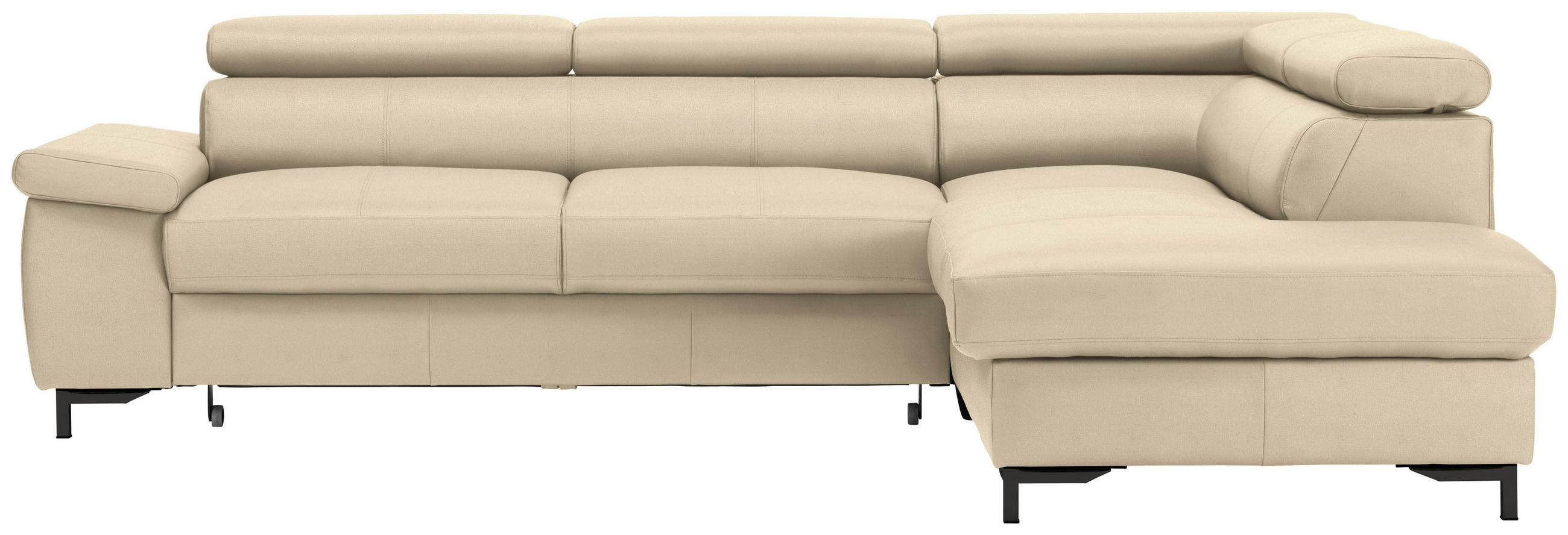 ECKSOFA in Echtleder Ecru  - Ecru/Schwarz, Design, Leder/Metall (268/213cm) - Stylife