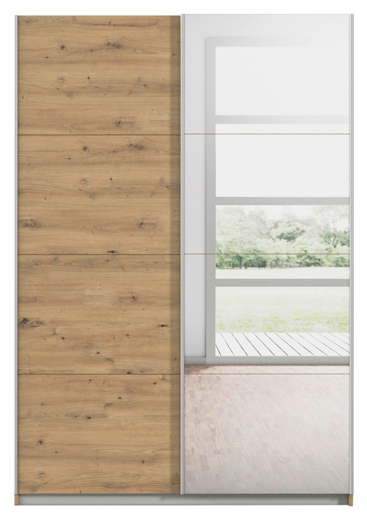 SCHWEBETÜRENSCHRANK in Eiche Artisan  - Alufarben/Eiche Artisan, Modern, Holzwerkstoff/Metall (181/197/61cm) - Rauch Möbel
