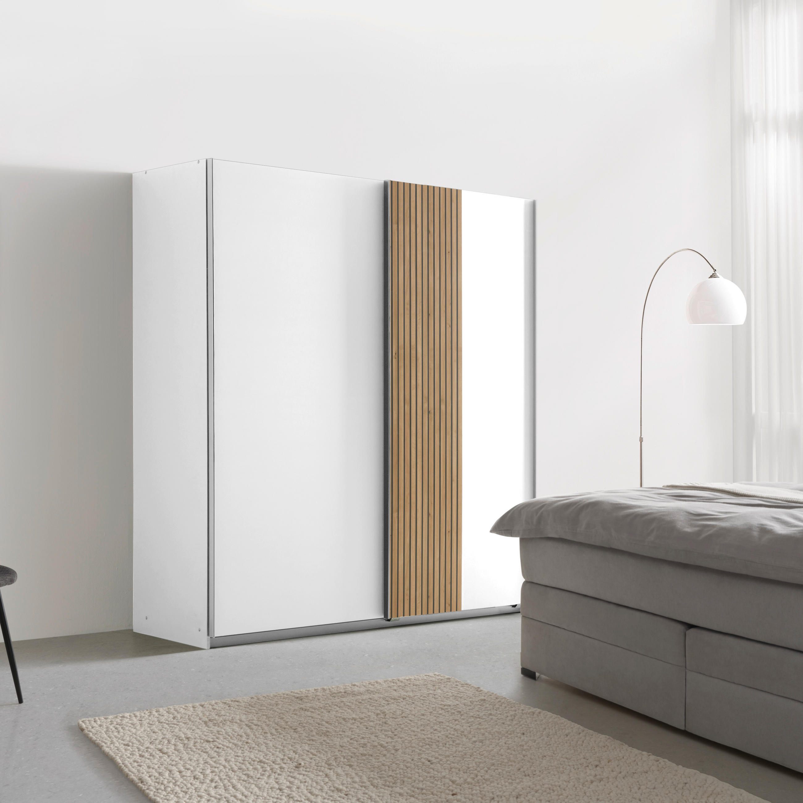 GARDEROB MED SKJUTDÖRRAR 180/198/65 cm 2-dörrar - vit/svart, Klassisk, metall/trämaterial (180/198/65cm) - Carryhome