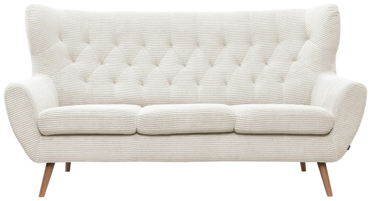 3-SITZER-SOFA in Cord Creme  - Creme, Design, Holz/Textil (187/101/95cm) - Stylife