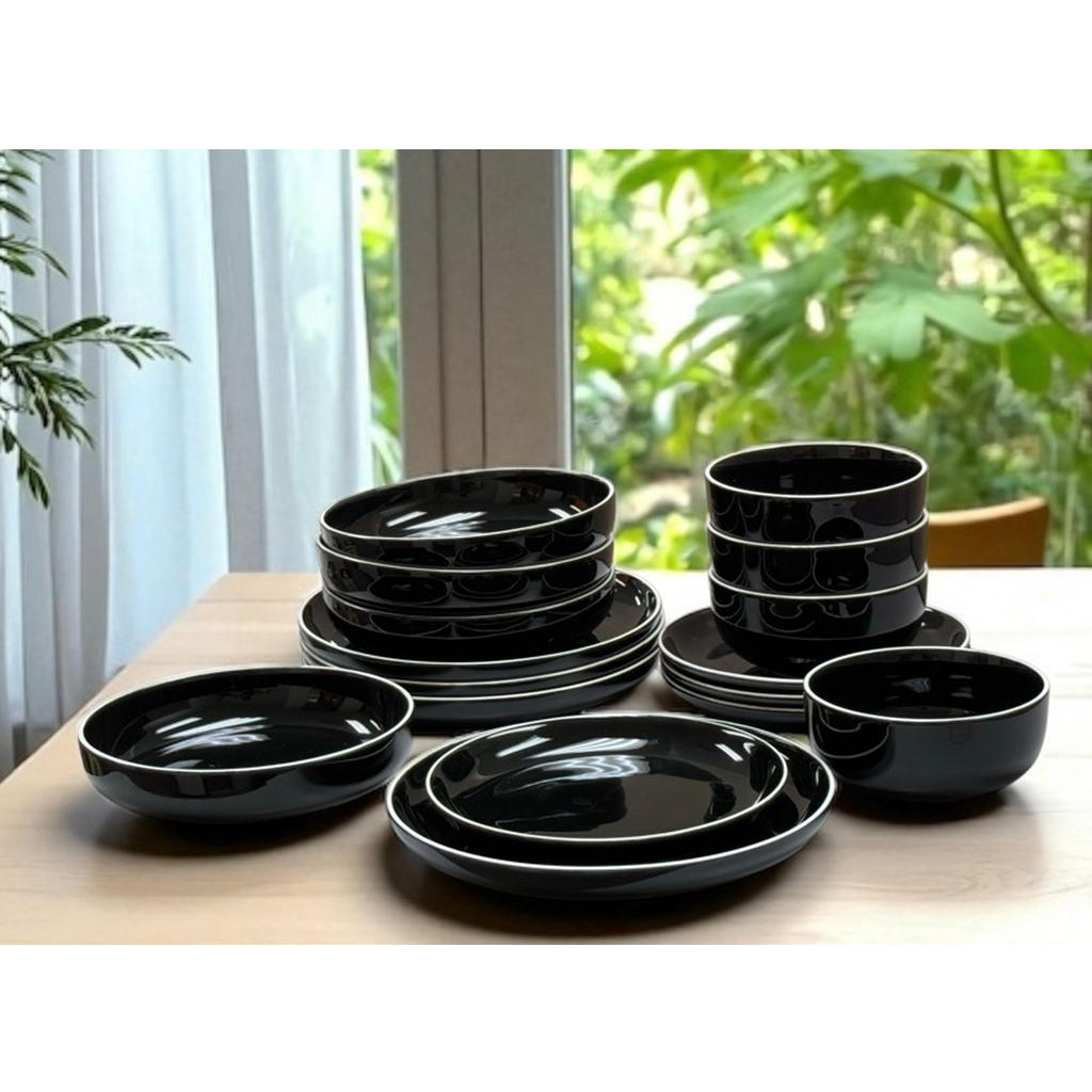 Thumbnail - Novel Kombiservice Bastia noro, Schwarz, Keramik, 16-teilig, Uni, 680 ml, Lfgb, lebensmittelecht, Essen & Trinken, Gesch...