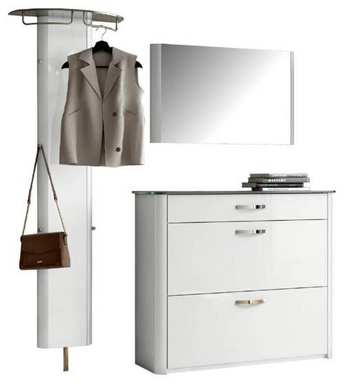 GARDEROBE 3-teilig  in 200/192/34 cm  - Alufarben/Weiß, Design, Glas/Holzwerkstoff (200/192/34cm) - Moderano