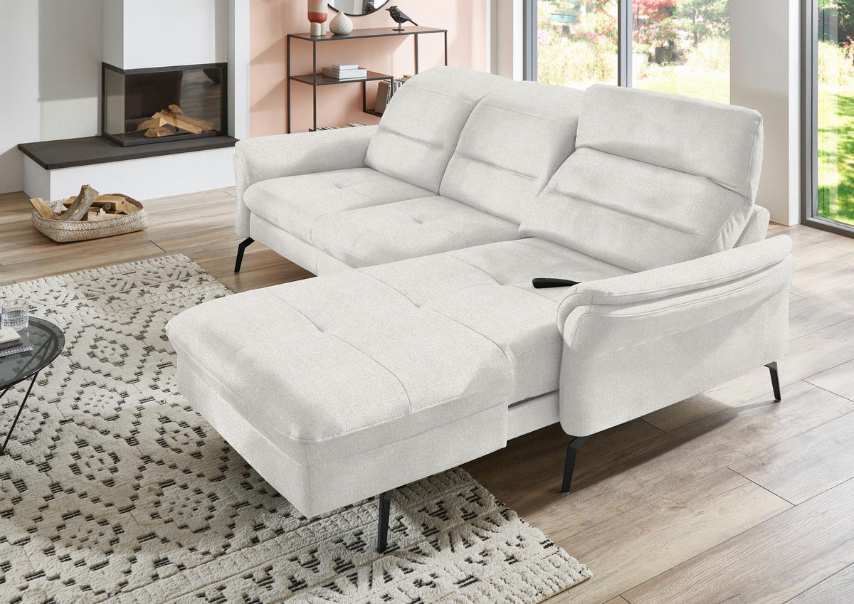 ECKSOFA in Flachgewebe Weiß  260/181 cm  - Schwarz/Weiß, KONVENTIONELL, Textil/Metall (260/181cm) - Beldomo Speed