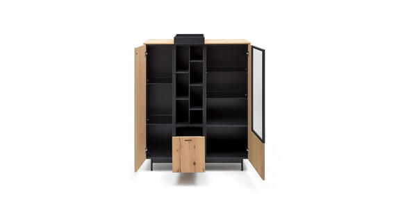 HIGHBOARD 113,8/139-145,7/41,5 cm - Eichefarben/Anthrazit, Natur, Glas/Holz (113,8/139-145,7/41,5cm) - Moderano