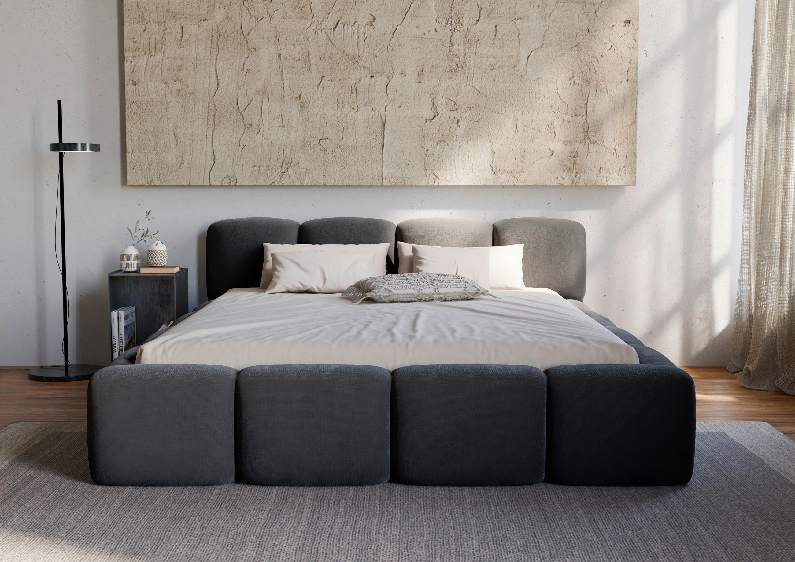POLSTERBETT Cloudy Lattenrost, Bettkasten 180/200 cm  in Schwarz  - Schwarz, Design, Holz/Textil (180/200cm) - Boxxx