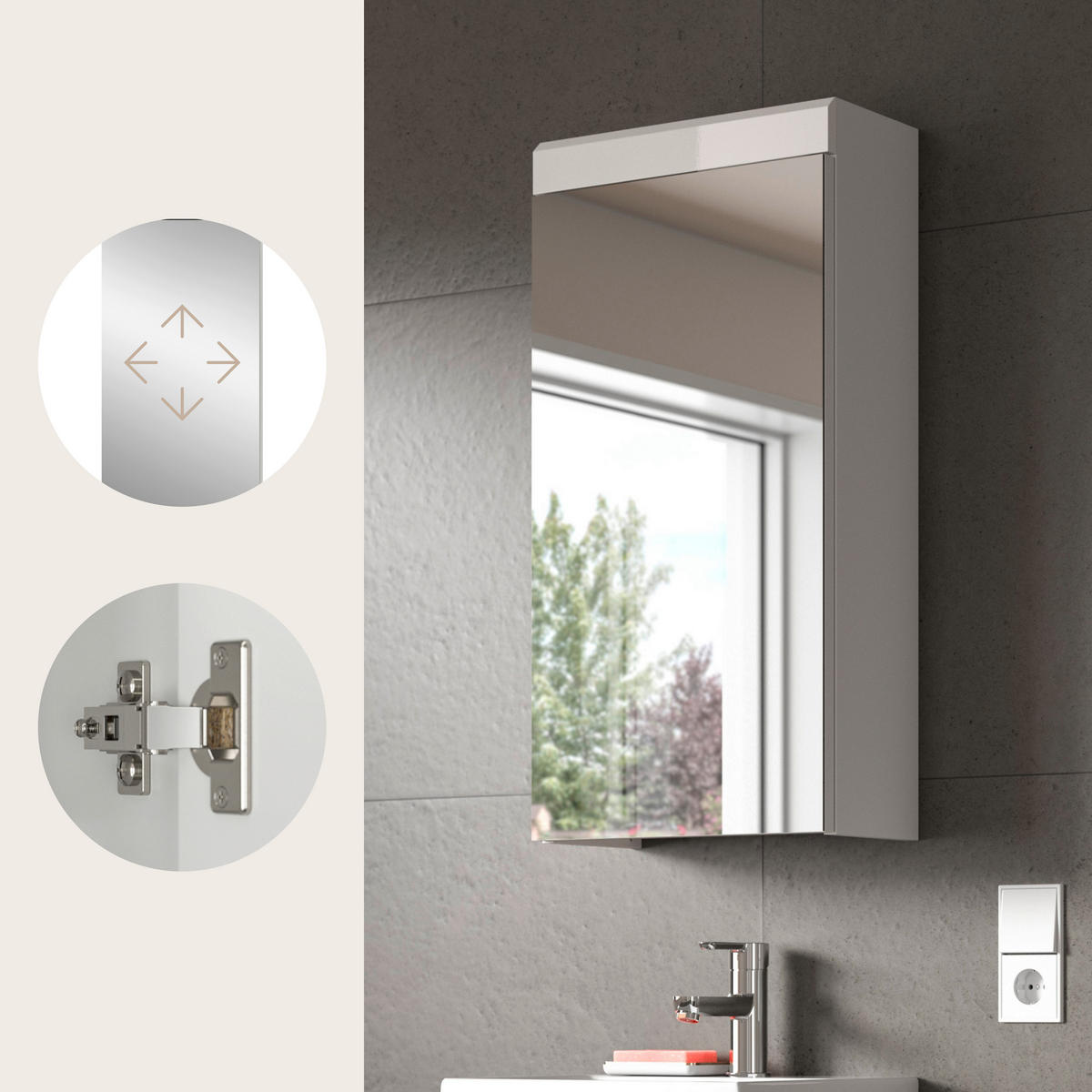 SPIEGELSCHRANK 40/79/18 cm  - Weiß, Trend, Glas/Holzwerkstoff (40/79/18cm) - MID.YOU