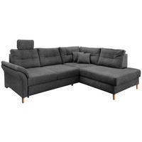 ECKSOFA Anthrazit Chenille Bettkasten, Schlaffunktion, Sitztiefenverstellung, Kopfstütze, Liegefläche im Originalstoff  - Anthrazit/Naturfarben, MODERN, Holz/Textil (264/206cm) - Livetastic