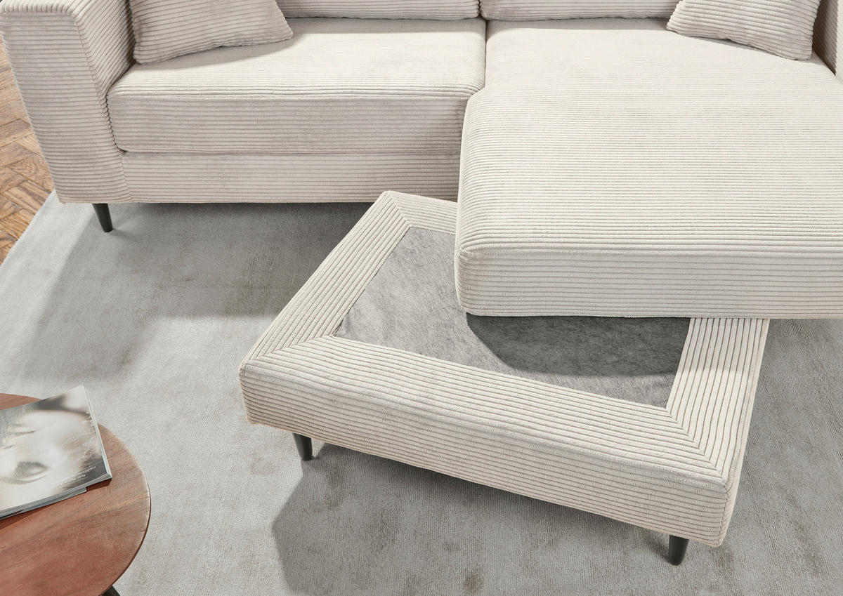 ECKSOFA in Cord Naturfarben  - Schwarz/Naturfarben, Konventionell, Holz/Textil (212/155cm) - Carryhome