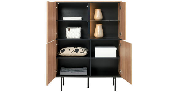 HIGHBOARD Schwarz, Eichefarben 106/141/41 cm - Eichefarben/Schwarz, Basics, Glas/Holzwerkstoff (106/141/41cm) - Hom`in