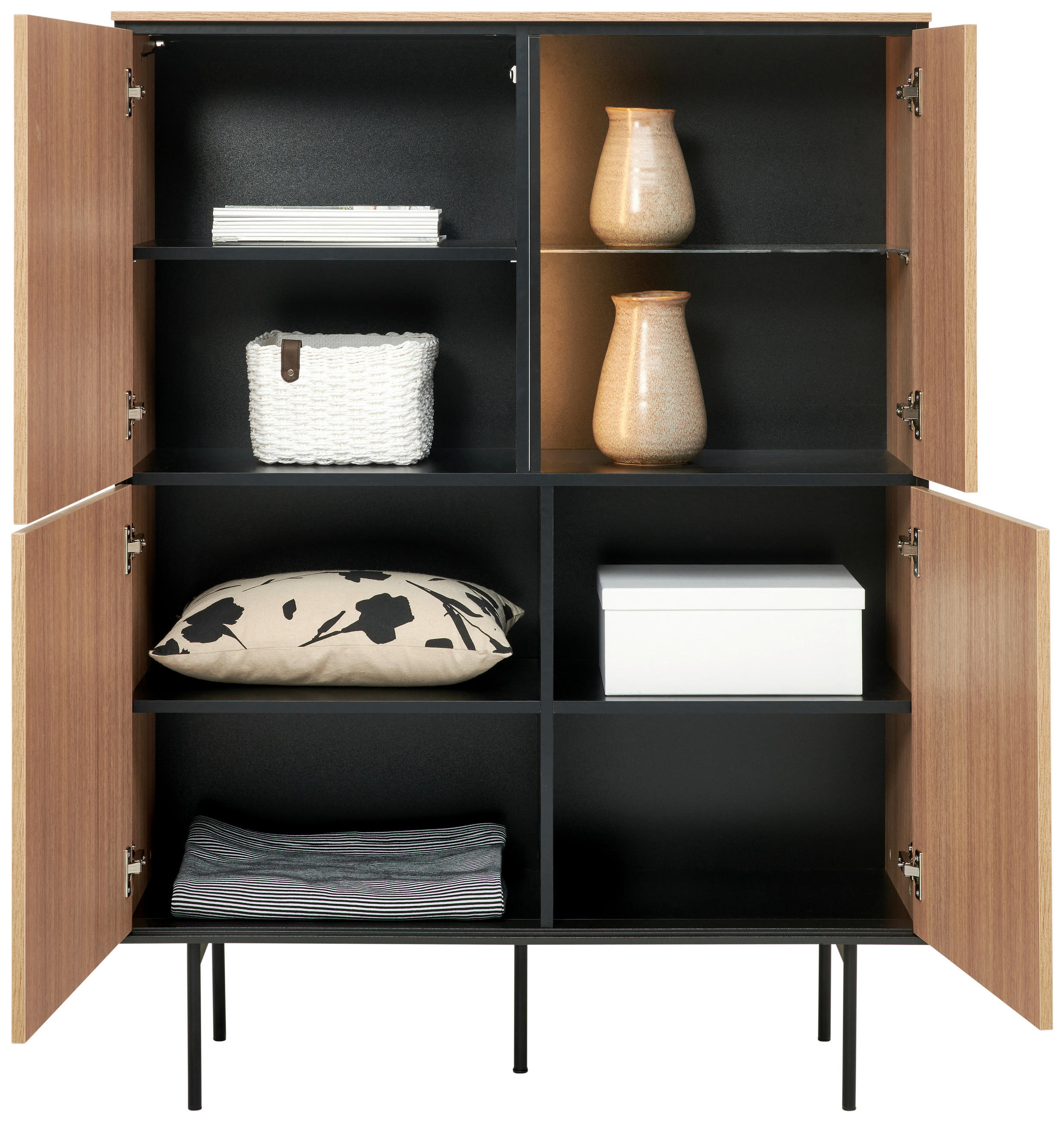 HIGHBOARD Schwarz, Eichefarben  106/141/41 cm  - Eichefarben/Schwarz, Basics, Glas/Holzwerkstoff (106/141/41cm) - Hom`in