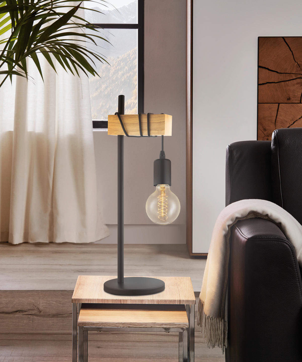 TISCHLEUCHTE Townshend 15,5/50 cm  - Schwarz/Braun, KONVENTIONELL, Holz/Metall (15,5/50cm)