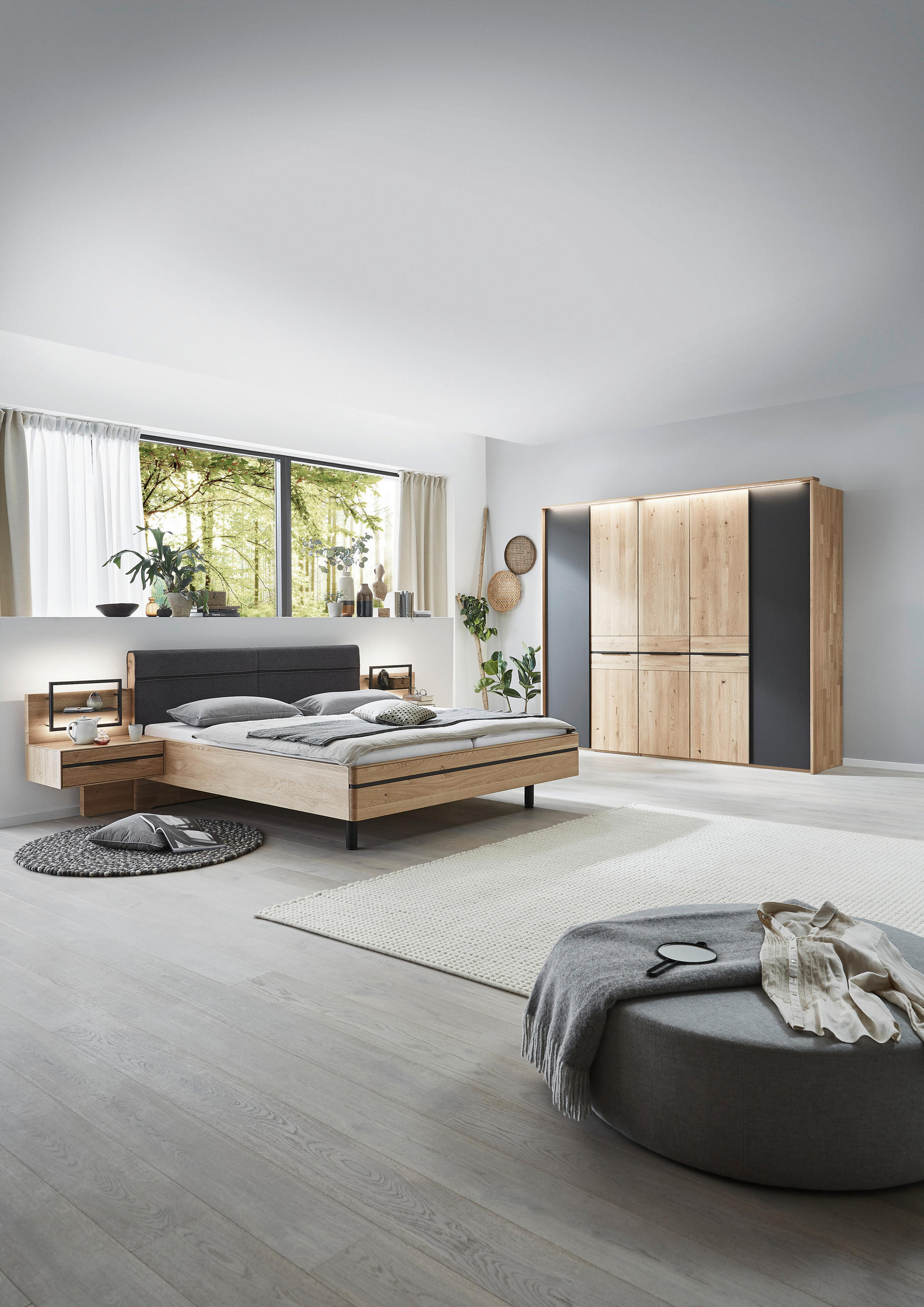 SCHLAFZIMMER Eichefarben, Dunkelgrau  - Eichefarben/Dunkelgrau, Natur, Holz/Textil (180/200cm) - Valnatura