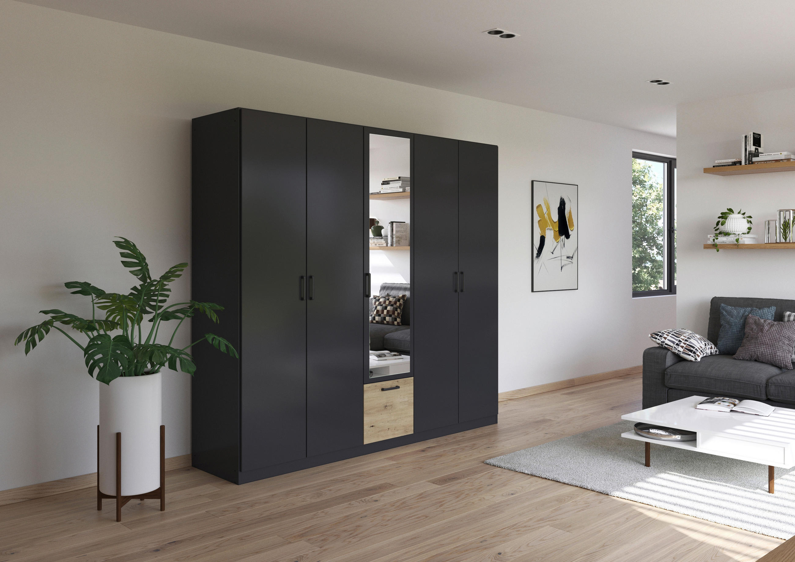 KLEIDERSCHRANK 226/210/54 cm 5-türig Grau, Eiche Artisan  - Eiche Artisan/Grau, Basics, Holzwerkstoff/Metall (226/210/54cm) - Boxxx