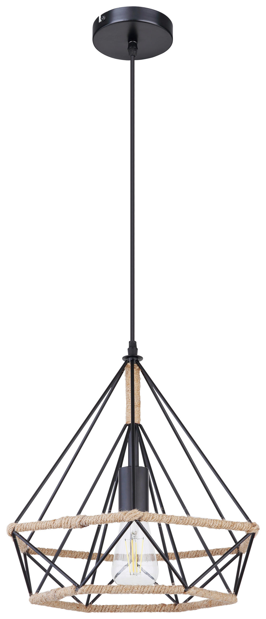 HÄNGELEUCHTE ULLEU 38/150 cm   - Schwarz/Naturfarben, LIFESTYLE, Naturmaterialien/Metall (38/150cm) - Globo