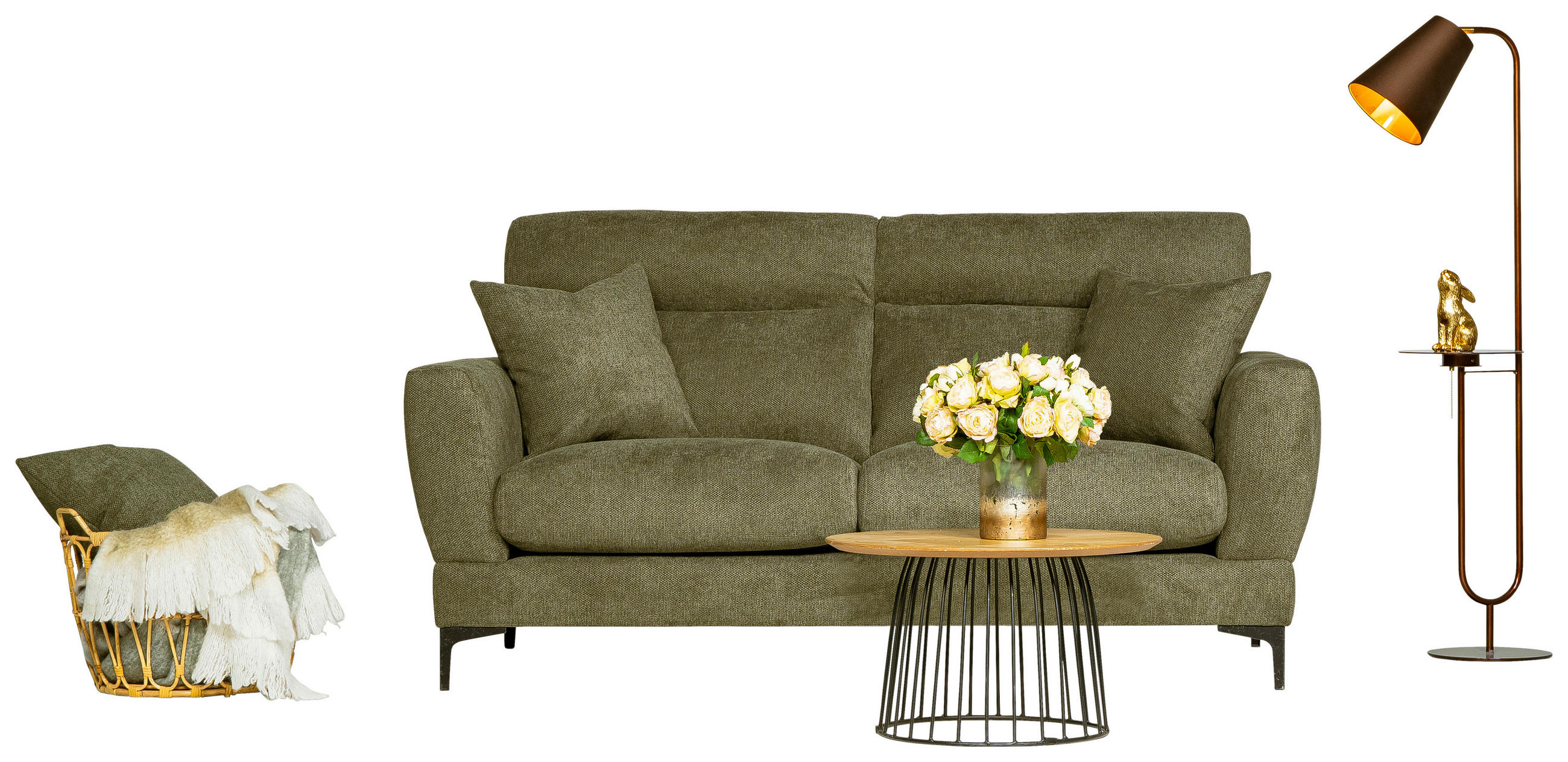 2-SITS SOFFA i trä, metall, textil olivgrön  - olivgrön/svart, Klassisk, metall/trä (185/98/101cm) - Johann Jakob