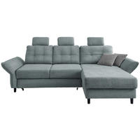 ECKSOFA Blau Chenille Zierkissen, Bettkasten, Schlaffunktion, Armteilverstellung, Sitztiefenverstellung, Kopfstütze, Liegefläche im Originalstoff  - Mintgrau/Blau, MODERN, Holz/Textil (250-280/176cm) - Livetastic