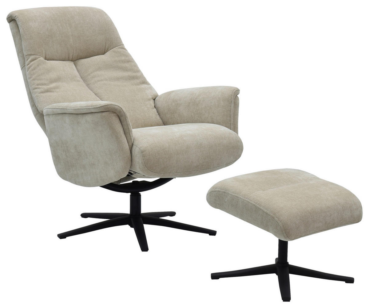 RELAXSESSELSET RELAVO Webstoff Hocker    - Beige/Schwarz, Design, Textil/Metall (72/109/86/111/81cm) - Livetastic