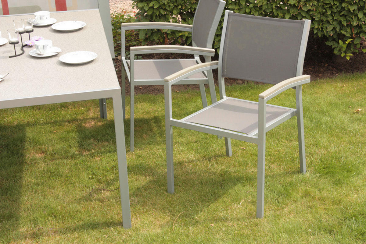GARTENTISCHGRUPPE Aluminium  - Silberfarben/Grau, Basics, Glas/Kunststoff - Gardenson