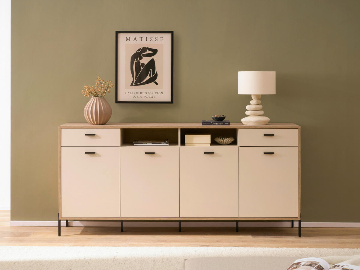 SIDEBOARD  205/94/40 cm 2 Schublade(n)  - Kaschmir/Eichefarben, Design, Holzwerkstoff/Metall (205/94/40cm) - MID.YOU