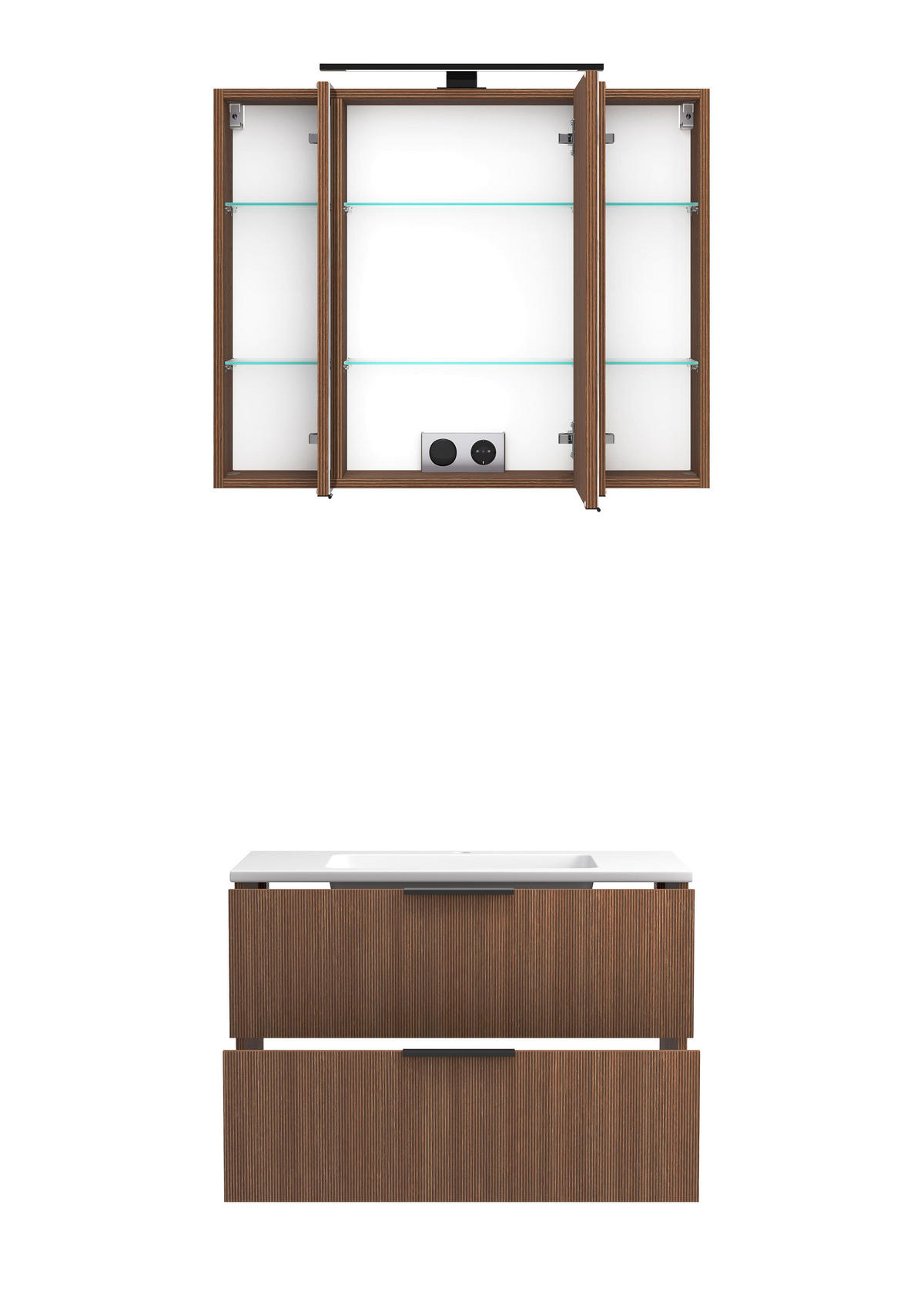 BADEZIMMER 3-teilig  in 80 cm  - Dunkelbraun/Schwarz, Natur, Glas/Holzwerkstoff (80cm) - Held