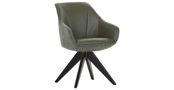 ARMLEHNSTUHL  Sitzfläche 360° drehbar, automatische Rückholfunktion Chenille, Lederlook  - Schwarz/Olivgrün, KONVENTIONELL, Holz/Textil (60/83/65cm) - Landscape