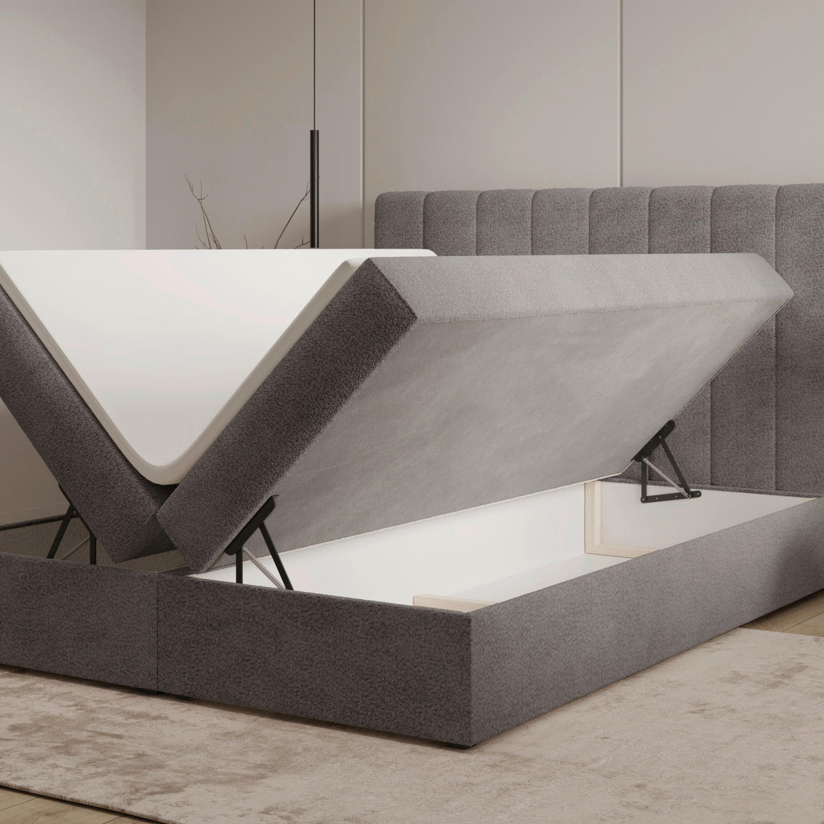 BOXBETT 160/200 cm,  in Anthrazit, Bettkasten, Topper,  - Anthrazit/Schwarz, MODERN, Holz/Kunststoff (160/200cm) - MID.YOU