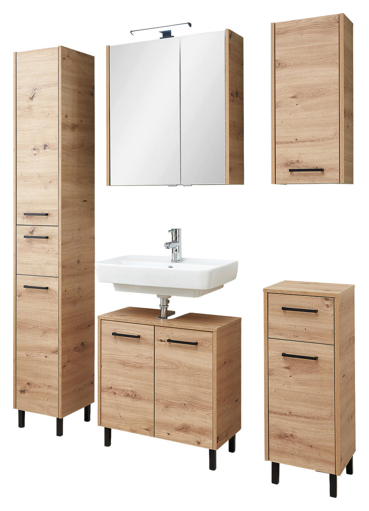 WASCHBECKENUNTERSCHRANK 60/53/33 cm  - Eichefarben/Schwarz, Design, Holzwerkstoff/Metall (60/53/33cm) - Xora