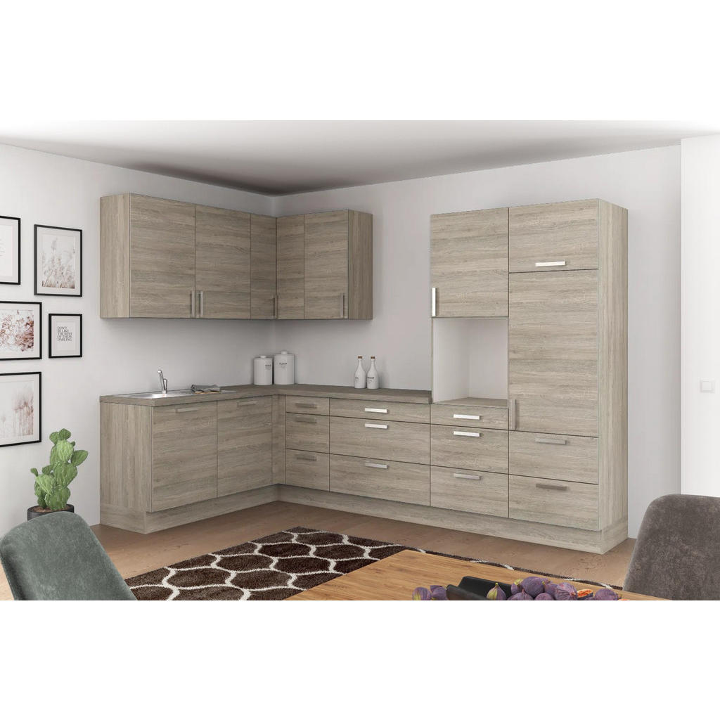 Eckküche Ip2200 Ohne Geräte 185x320 Cm Grau/eiche Dekor